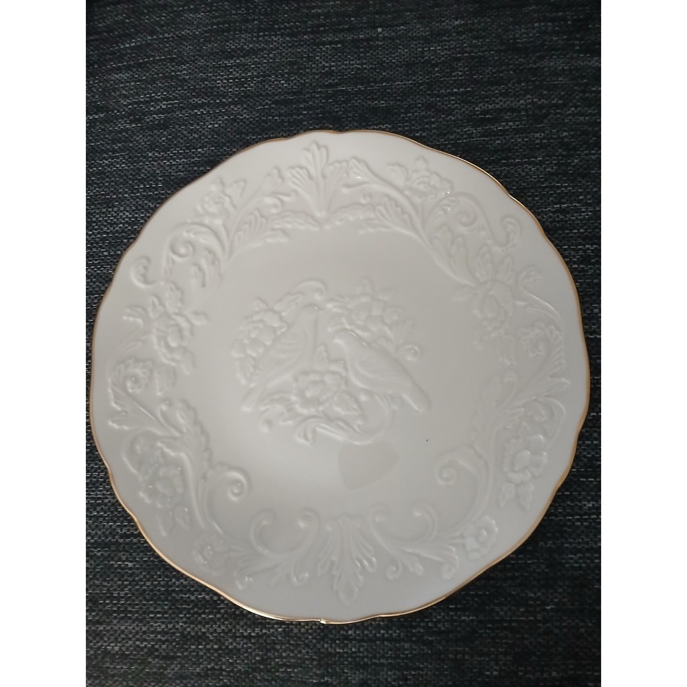 Vtg Lenox China Anniversary Plate Love Birds Gold Trim 12.5in Made In USA